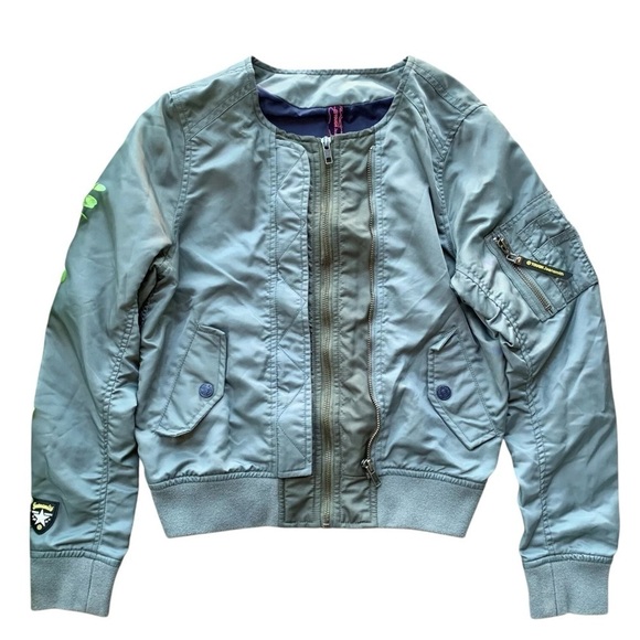 Tough Jeansmith Lightweight Nylon Zip Bomber Flight Jacket Blue-Gray Size Small - Picture 1 of 9